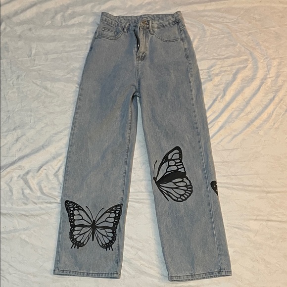 Garage Denim - Garage Light Blue Women's Jeans with Black Butterfly Design